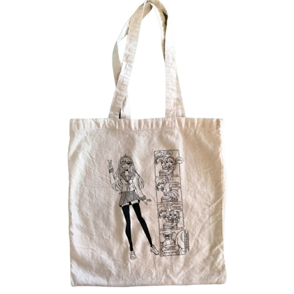 Prime Line Anime Tote Bag Beige with Black Graphics 100% Cotton